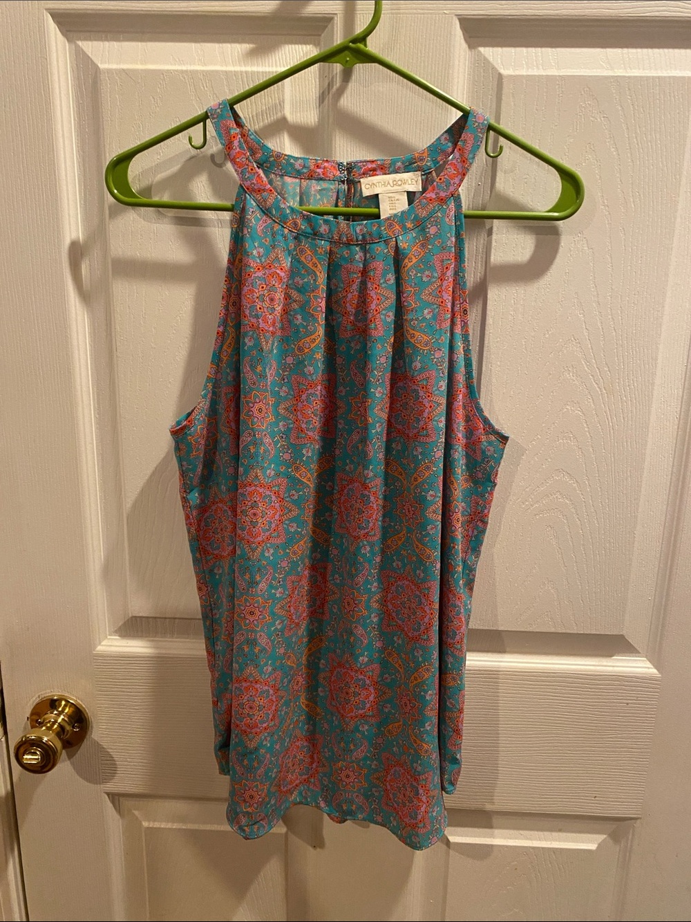 Cynthia Rowley Teal and Coral Medallion Halter Tank size large M29